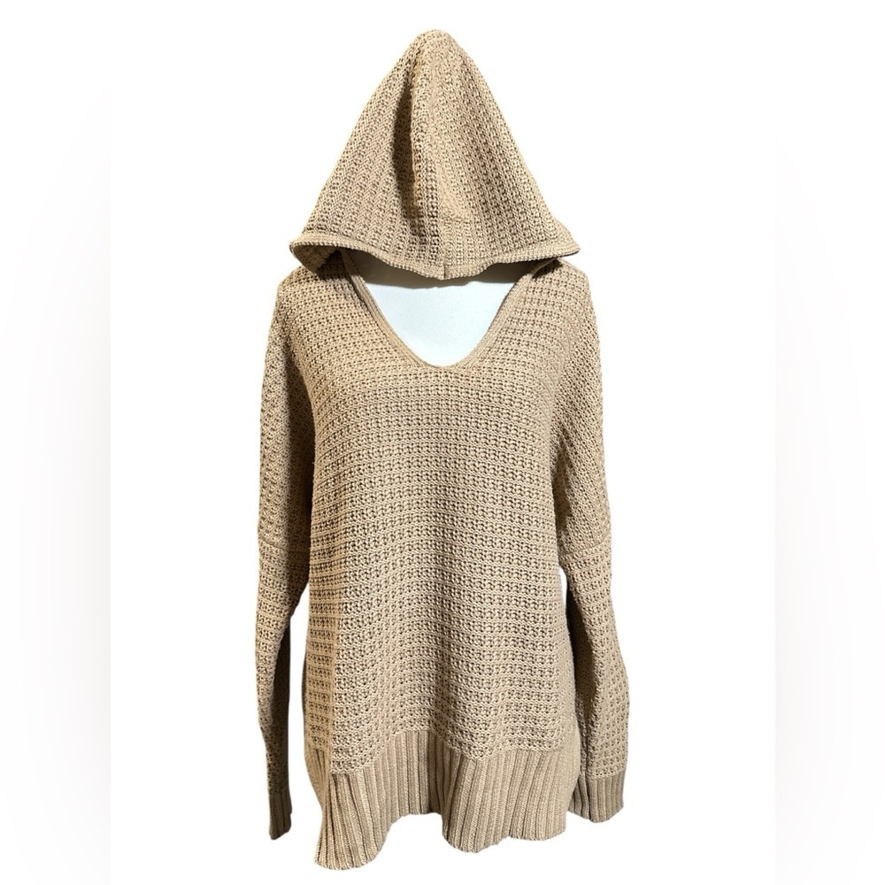 Rachel Zoe Tan V-Neck Knit Sweater with Hood - Picture 1 of 8